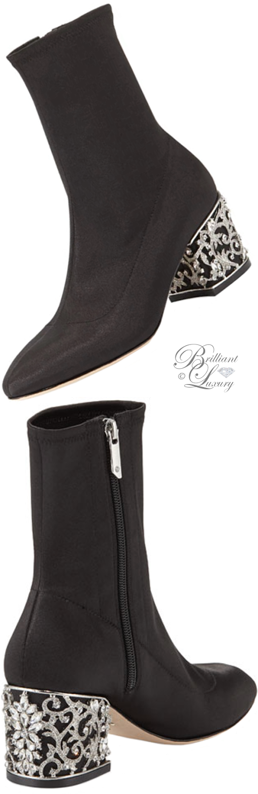 Brilliant Luxury ♦ Badgley Mischka Martine rhinestone heel satin stretch booties #black