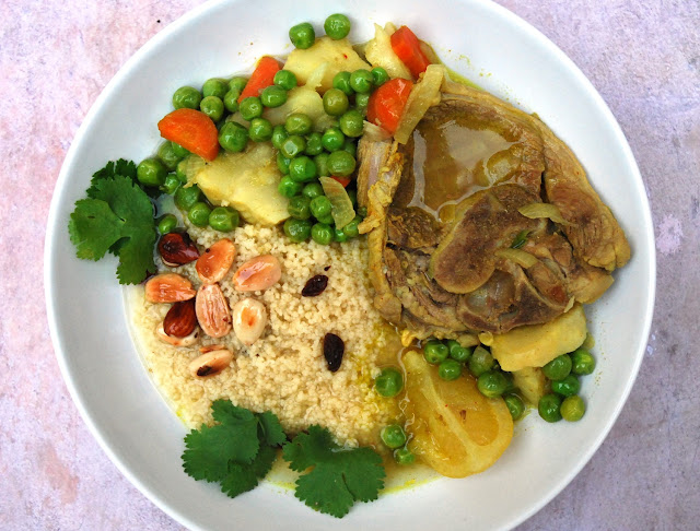 Tajine aux petits pois, céleri rave, agneau et citron confit