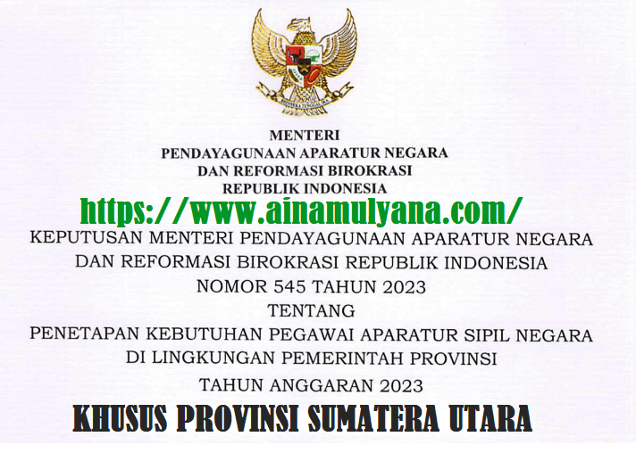 Penetapan Rincian Formasi Kebutuhan ASN PPPK Provinsi Sumatera Utara SUMUT Tahun 2023 pdf