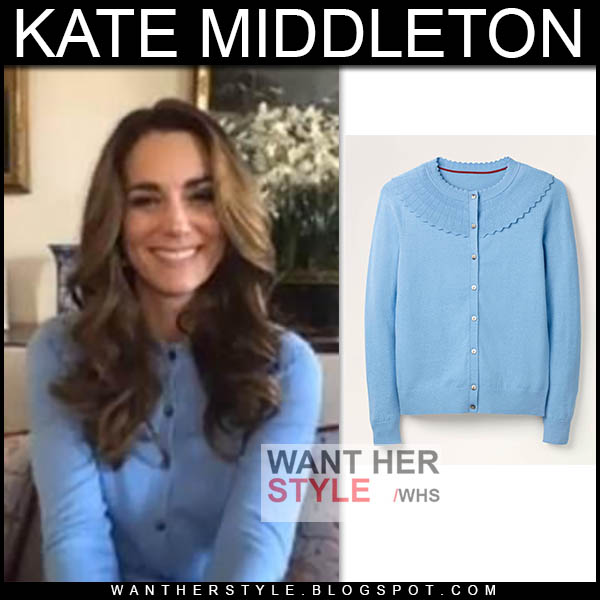 Kate Middleton in blue scalloped cardigan