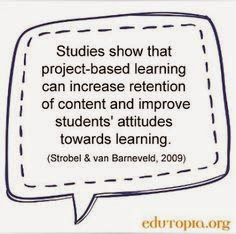 A quote that says, Students show that project based learning can increase retention of content and improve students attitudes towards learning