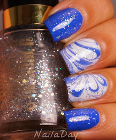 NailaDay: SH Pacific Blue and White On watermarble with Revlon Stunning
