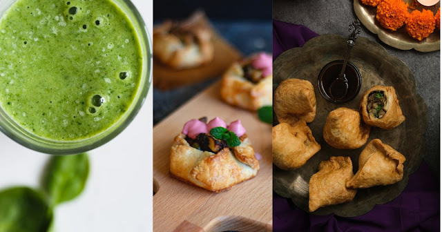 Green Chutney with Samosa and Batata