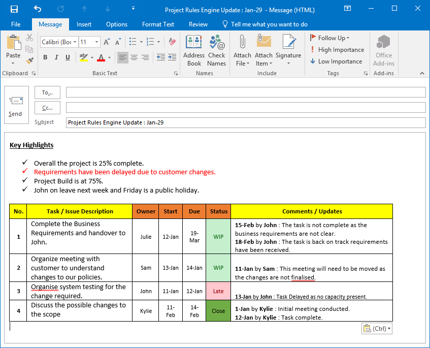 EmailTemplateForProjectStatusUpdateDetailed