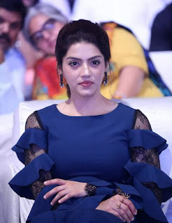 Mehreen Pirzada in Blue Dress with Cute Smile at NOTA Public Meet 2