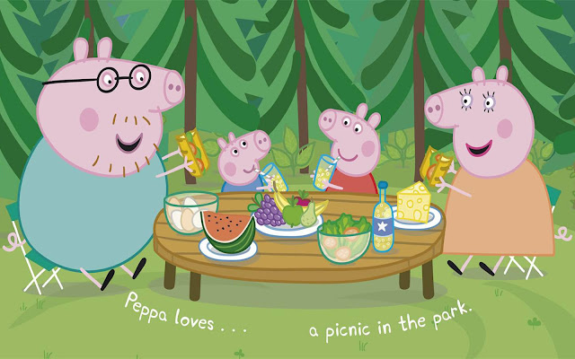Peppa family enjoying picnic at park