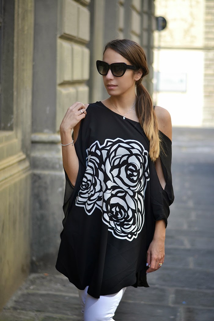 rose printed oversize tee