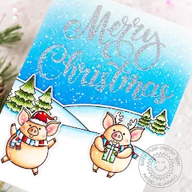 Sunny Studio Stamps: Season's Greetings Scenic Route Hogs & Kisses Christmas Card by Rachel Alvarado