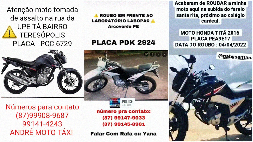 Onda de roubos e furtos de motos assusta e revolta arcoverdenses