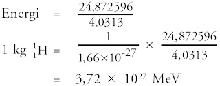 energi yang dilepaskan dikala 1 kg hidrogen reaksi fusi matahari