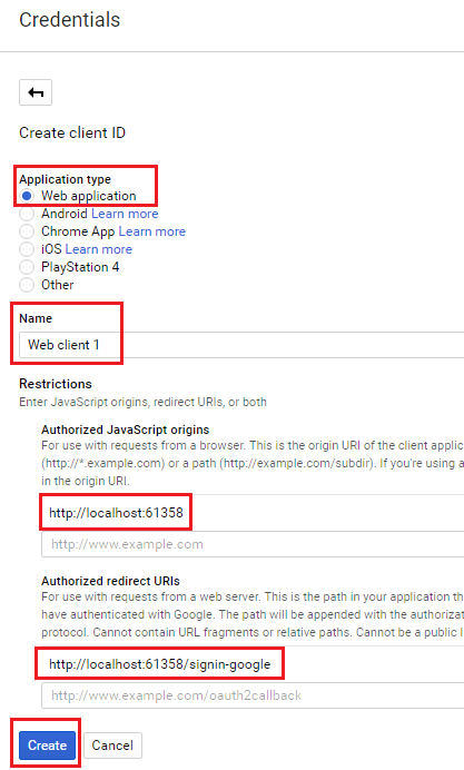 google developer console register app