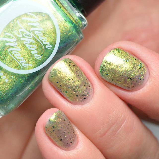 green shimmer nail polish swatch