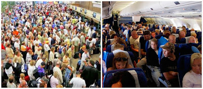 crowded airport and plane