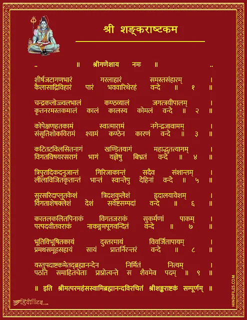 HD image of Shri Shankara Ashtakam with Lyrics, pdf and Videos