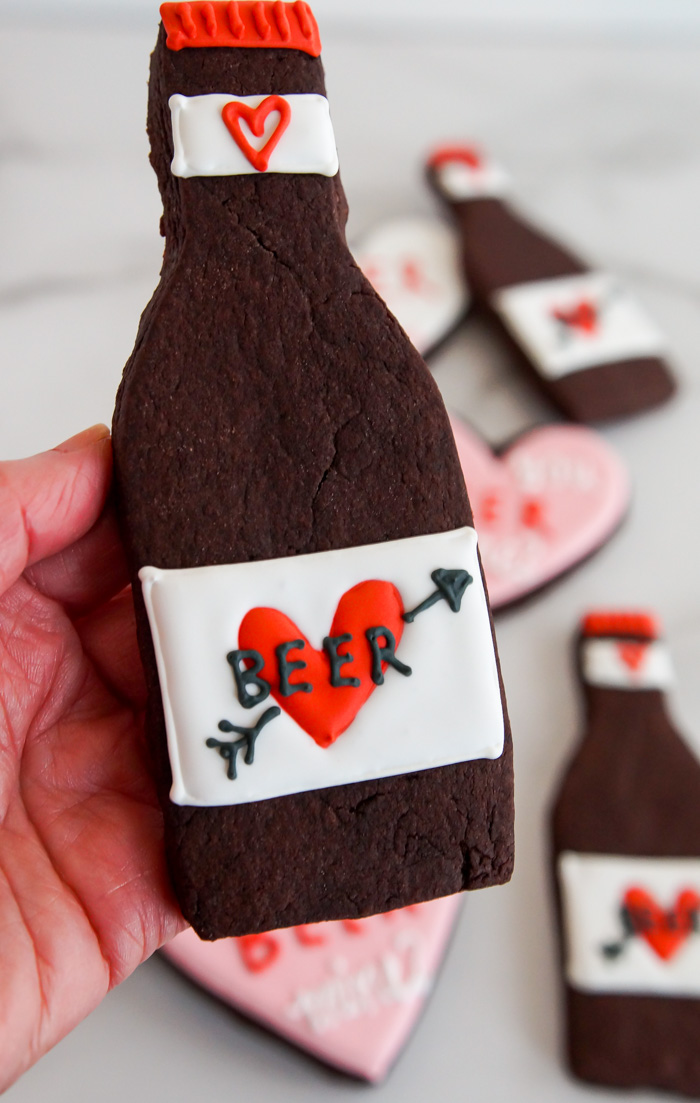 beer bottle valentine cookies