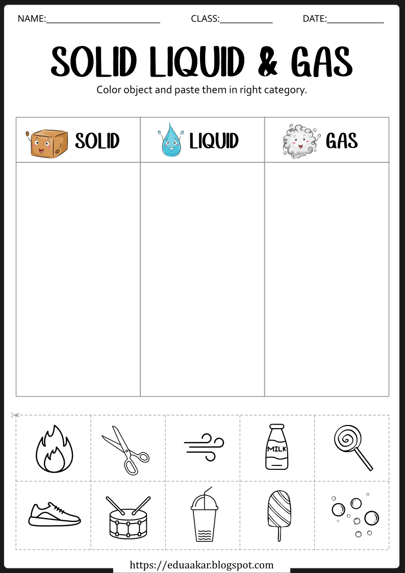 Solid liquid gas worksheet