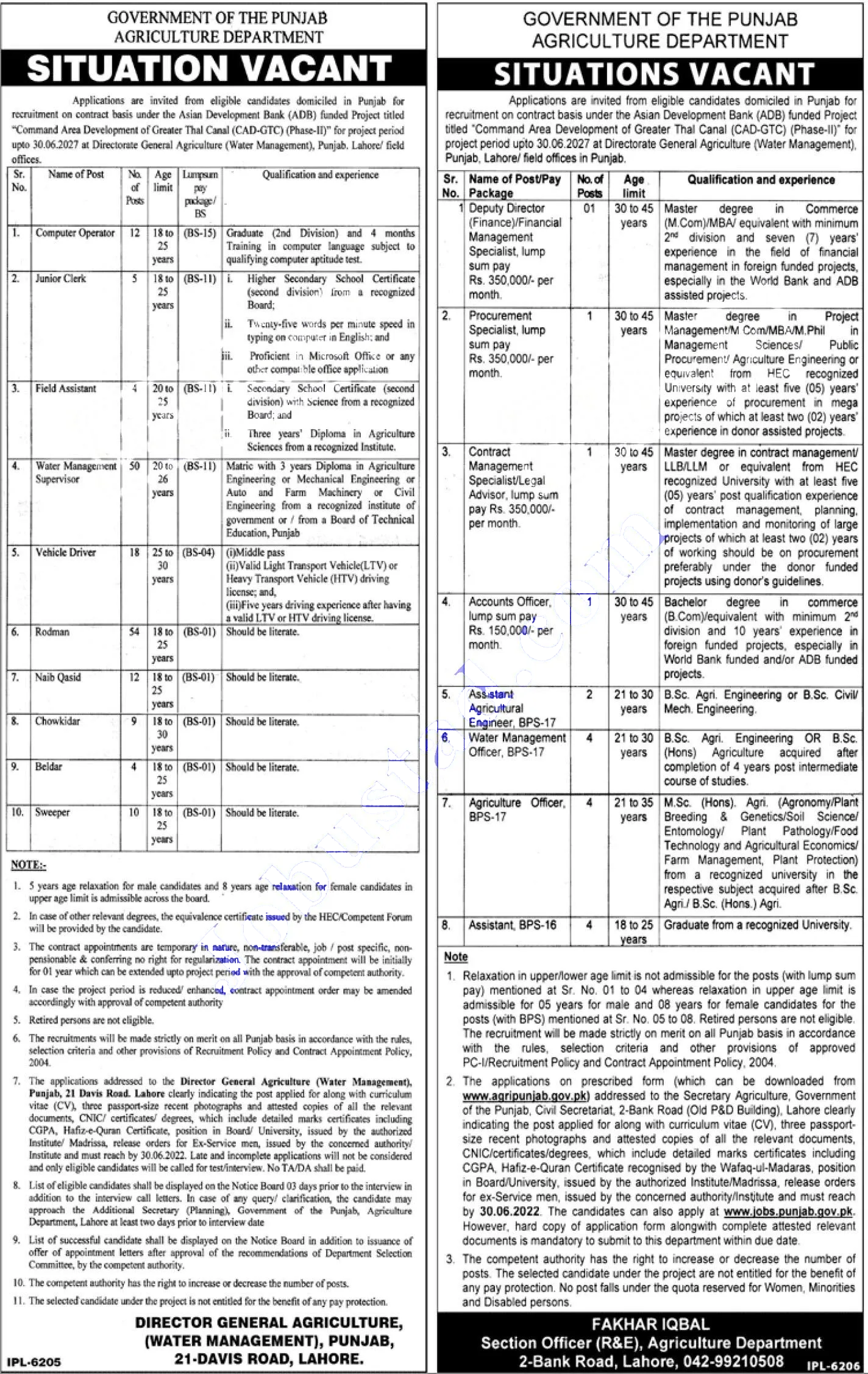 Agriculture Department Punjab jobs 2022 Application Form