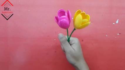 Cara Membuat Bunga  Tulip dari  Sendok  Plastik  Lengkap 