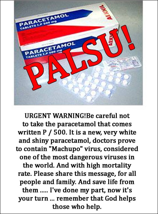 Ubat Paracetamol Aeknil Ada Virus Machupo - Palsu