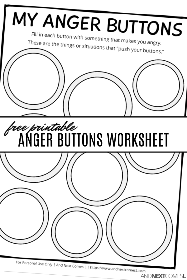 Free printable anger buttons worksheet - a great anger management activity for kids