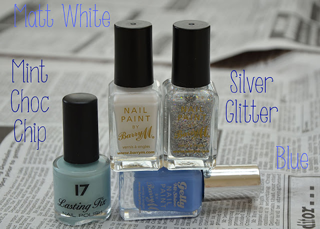 Blue White Pastel Mint Summer Nails Look Barry M Glitter Mix and Match