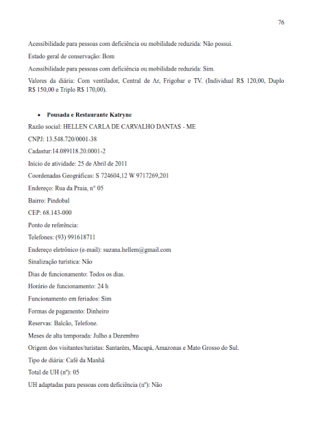 INVENTÁRIO TURÍSTICO DO MUNICÍPIO DE BELTERRA - CATEGORIA A – CATEGORIA B SERVIÇOS E EQUIPAMENTOS TURÍSTICOS  - ANO BASE 2017