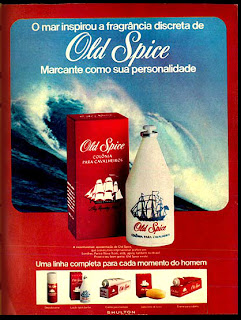 anúncio colonia masculina marca Old Spice de 1974. Os anos 70.