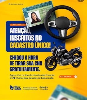 Inscritos no Cadastro Único podem tirar CNH gratuitamente em São José da Tapera