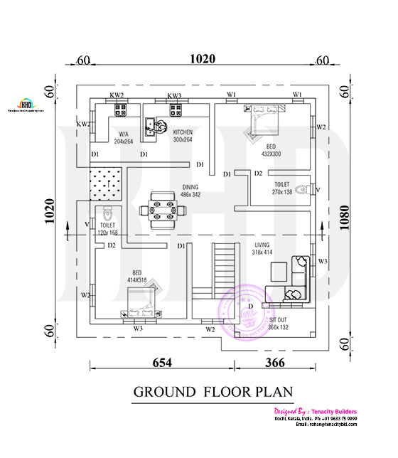 Ground Floor Plan of the 4-Bedroom Modern House