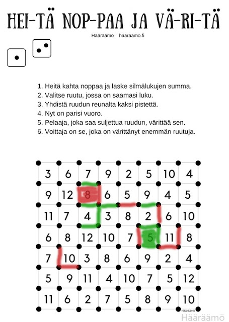 Matematiikkapeli Heitä noppaa ja väritä