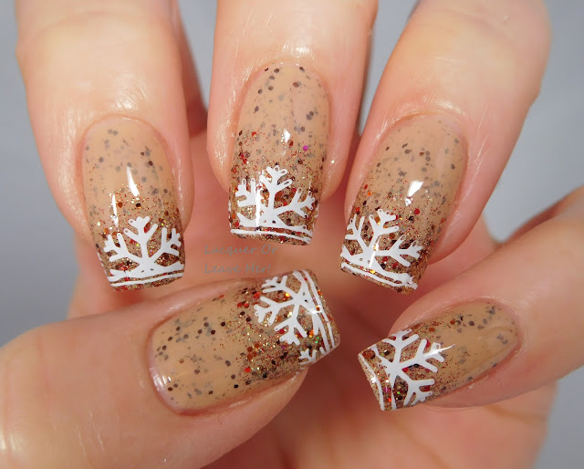 Born Pretty Store Harunouta L031 over Spellbound Nails Eggnog Latte and Gingerbread Latte