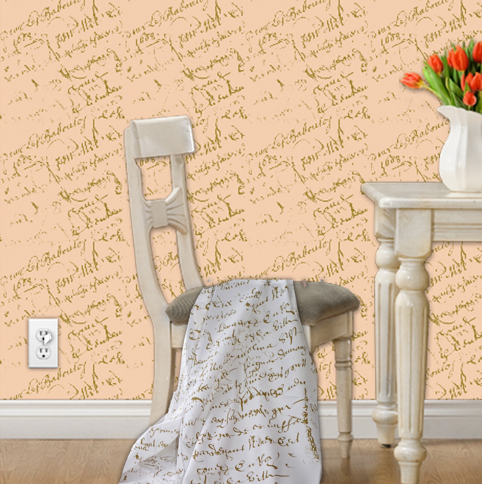 French Script Fabrics: Fabric, Wallpaper and Wall Art Decals
