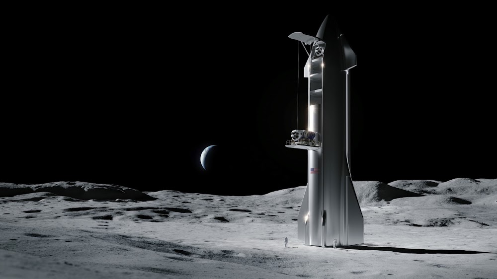 SpaceX cargo Starship unloading on the Moon