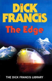 The front cover of The Edge. A transcontinental train is speeding through snowy, glacial scenery.