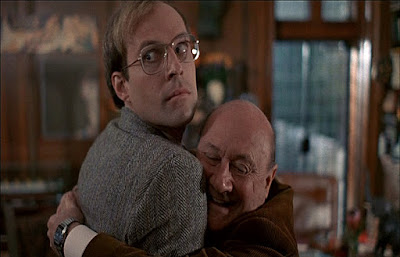 Donald Pleasance hugs Dwight Schultz in Jack Sholder's ALONE IN THE DARK!