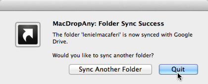 Figure 5 - MacDropAny Folder Sync Success message