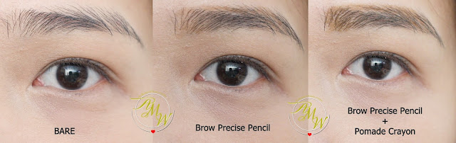 before and after photo using Maybelline Fashion Brow Precise Shaping Pencil Natural Brown Review, Maybelline FashonBrow Pomade Crayon BR-4 Review.  Maybelline Brow PRecise FIber Volumizer Mascara in Soft Brown Review