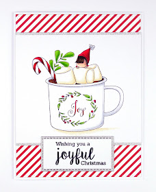 CAS Christmas card with hot chocolate mug (image is Teeny Tiny Townie Hot Chocolate by Stamping Bella)