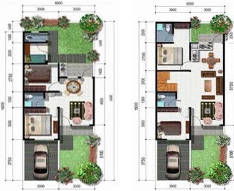 Contoh Denah rumah minimalis type 36 dengan 2 kamar tidur - Gambar 