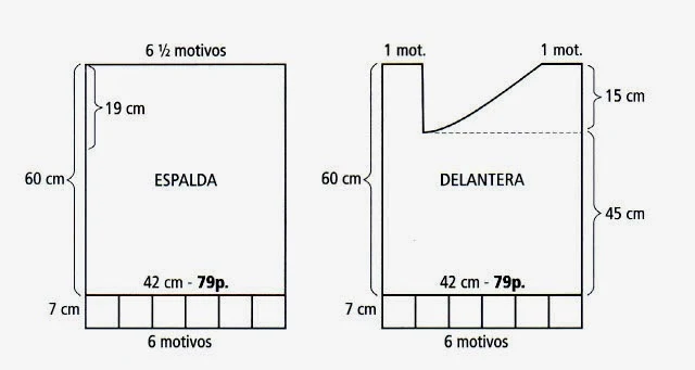 Como confeccionar una remera larga irregular tejida en crochet (talle 1) (diagramas)