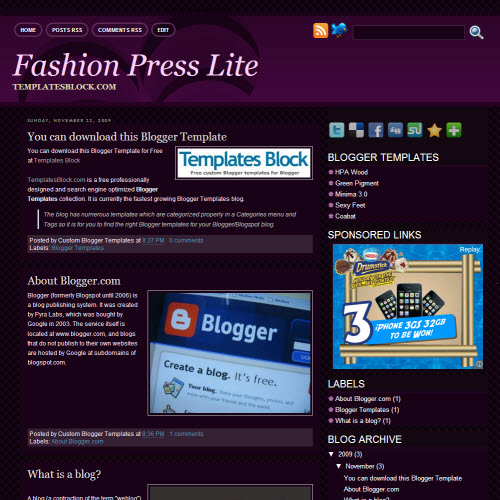 Blogger Templates Fashion Press Lite,blogger,Templates for blogger