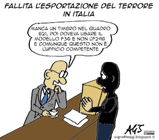 Terrore, ISIS, burocrazia, esportazione, satira vignetta