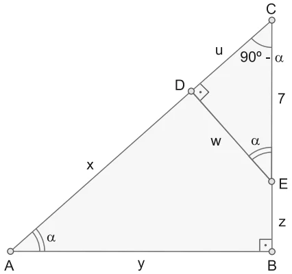 Os pontos D e E estão sobre os lados de um triângulo retângulo ABC
