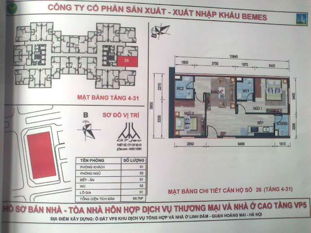  MẶT BẰNG CÁC CĂN HỘ VP5 LINH ĐÀM