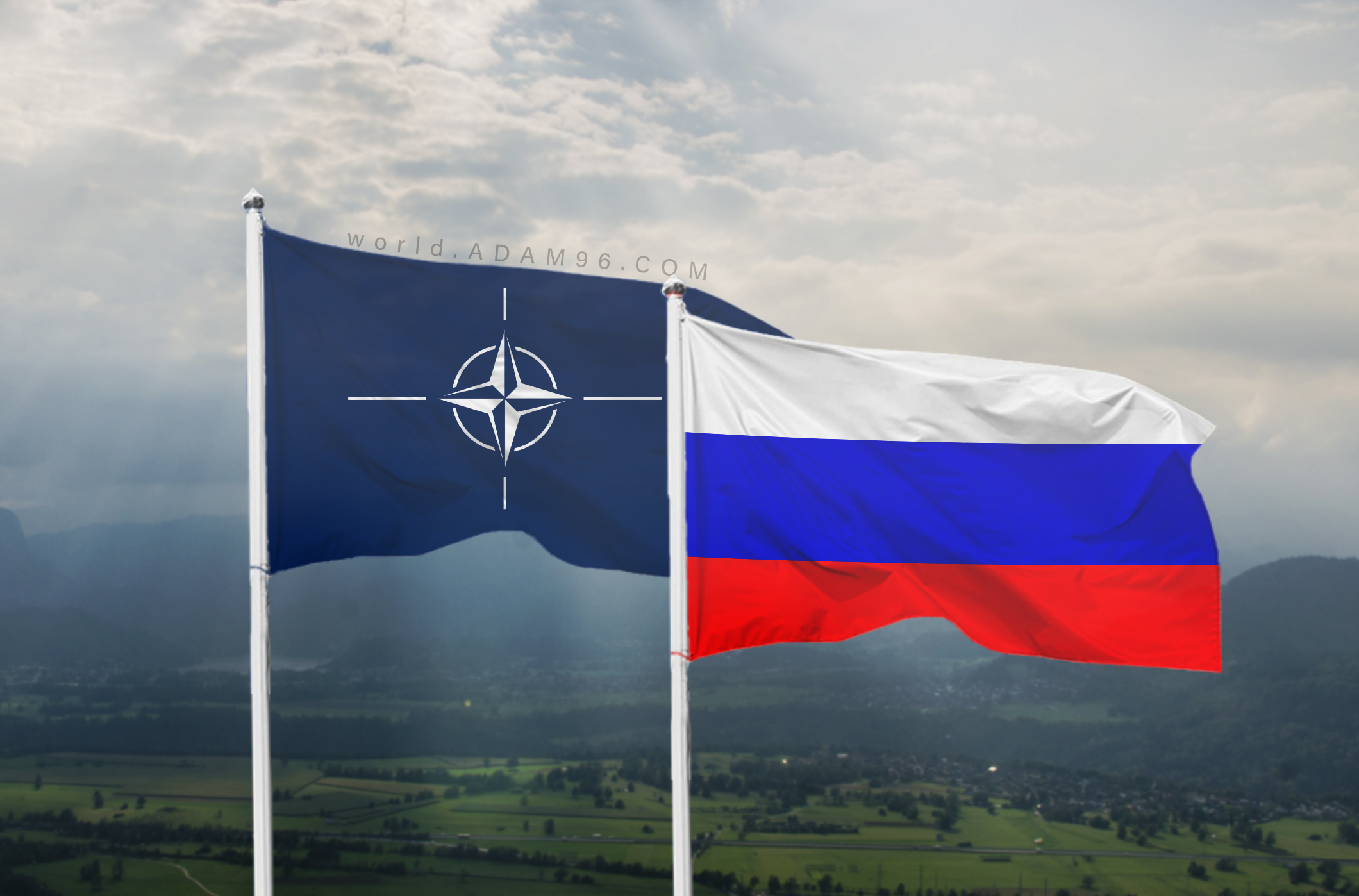 Backgrounds NATO And Russia Flags Fluttering Free Download