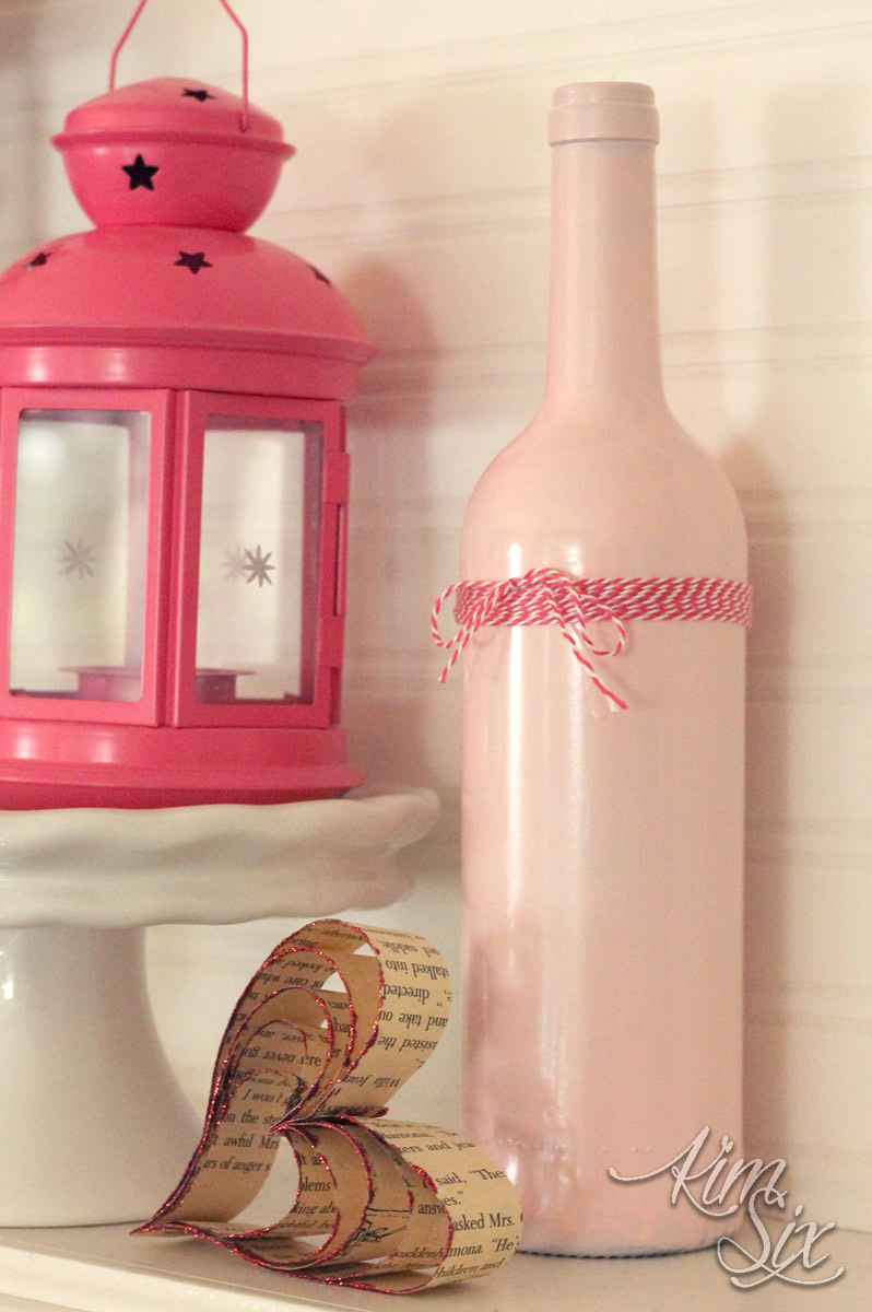 Upcycled Valentines Decor book pages and wine bootles