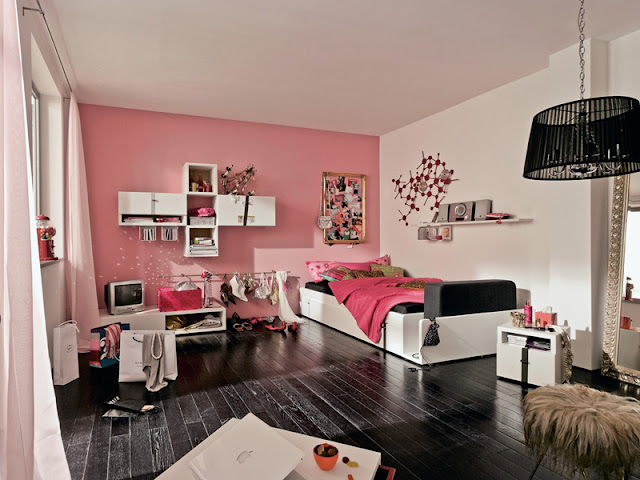 modern furniture for youth room ideas with pink and white wall colors