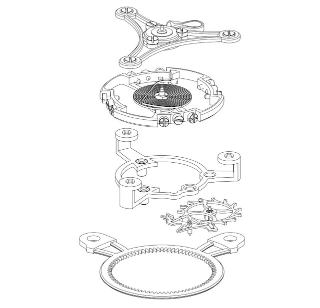 Andreas Strehler Trans-axial Remontoir Tourbillon exploded view of the tourbillon carriage