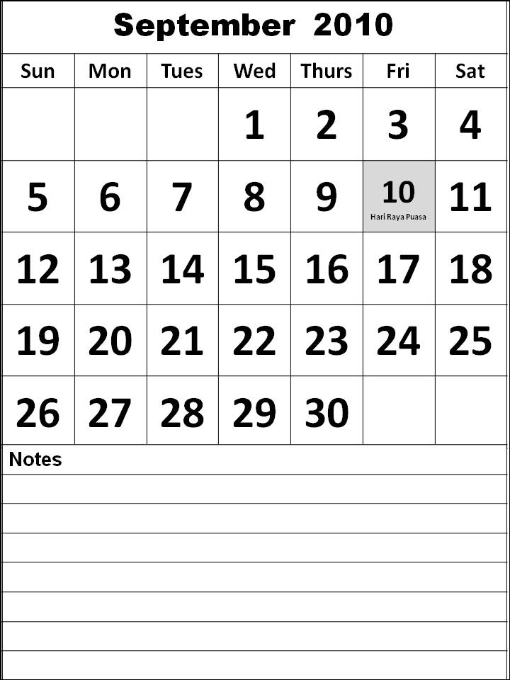 september 2010 calendar with holidays. Wide free holidays are days in