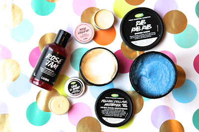 Lush Cosmetics Lush Haul Rub Rub Rub Shower Scrub Million Dollar Moisturiser Shine So Bright Split End Balm Rose Lollipop Lip Balm Rose Jam Shower Gel